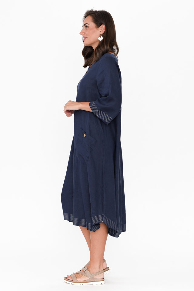 Lolita Navy Linen Pocket Dress