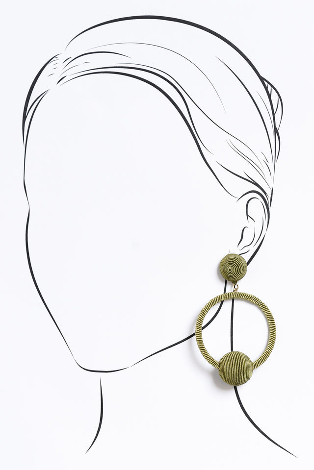 Lolita Olive Woven Circle Drop Earrings image 2