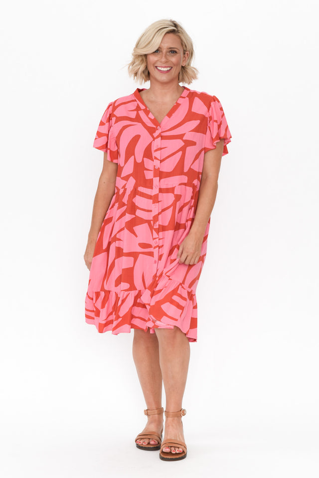 Lomani Pink Leaf Shirt Dress image 3