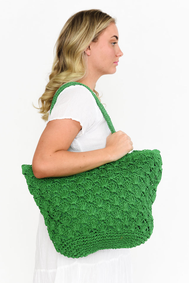 Lora Green Woven Tote Bag image 1