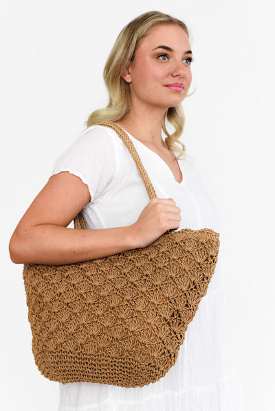 Lora Natural Woven Tote Bag