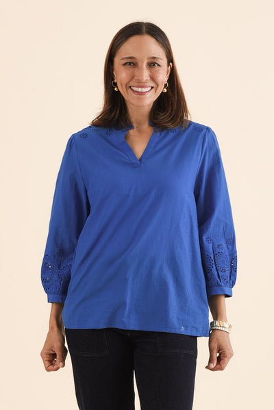 Loretta Cobalt Cotton Embroidered Blouse