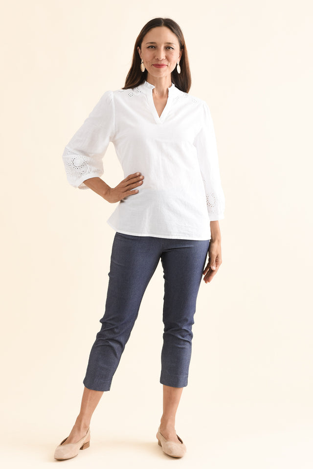 Loretta White Cotton Embroidered Blouse image 4