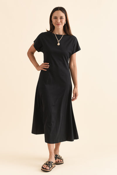 Lottie Black Cotton Boatneck Dress