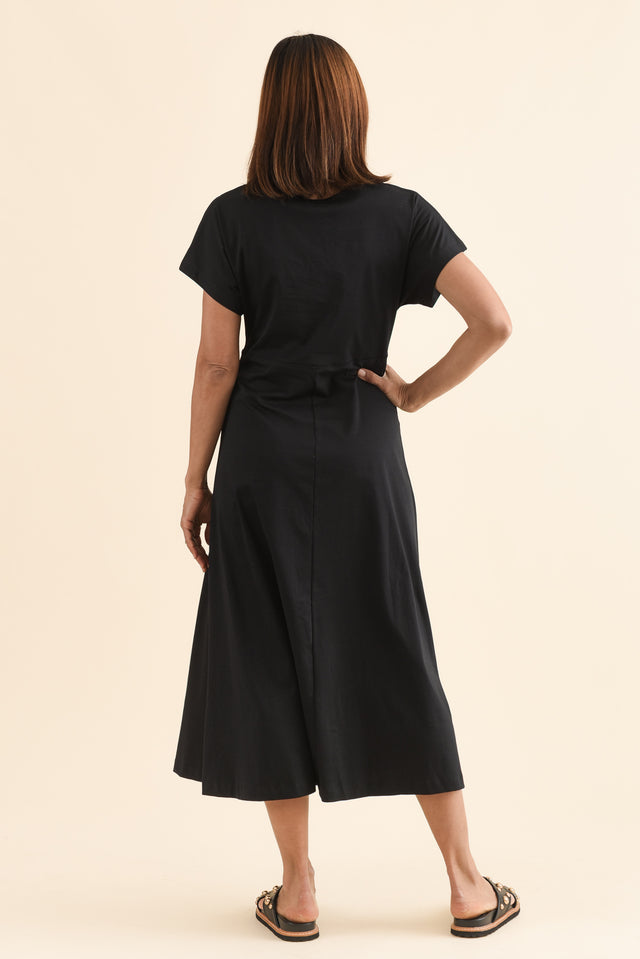 Lottie Black Cotton Boatneck Dress,Back,Brunette model,alt text|model:Cara image 4