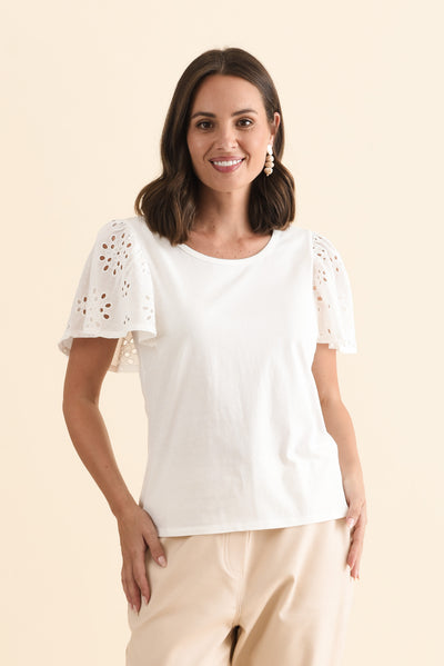 Lottie White Embroidered Cotton Tee