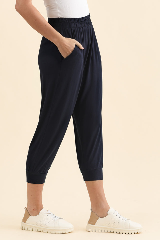 Louis Navy Cropped Jogger Pants,Side,Brunette model,alt text|model:MJ image 4