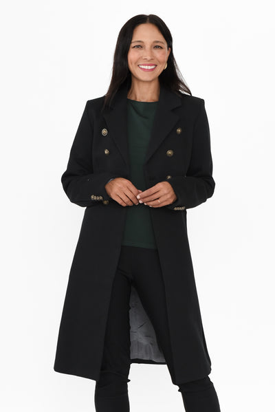 Louise Black Collared Button Coat