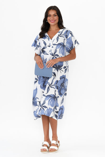 Louisiana White Floral Button Dress