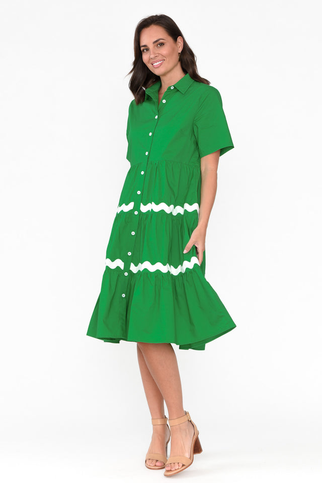 Lourdes Green Cotton Shirt Dress image 6