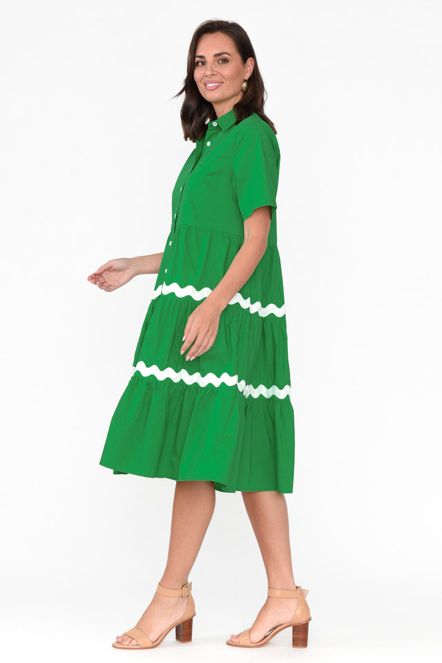 Lourdes Green Cotton Shirt Dress image 4