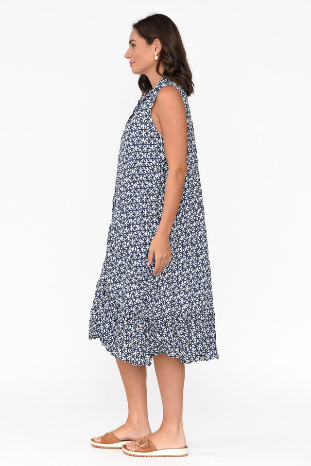 Luca Navy Flower Cotton Frill Hem Dress