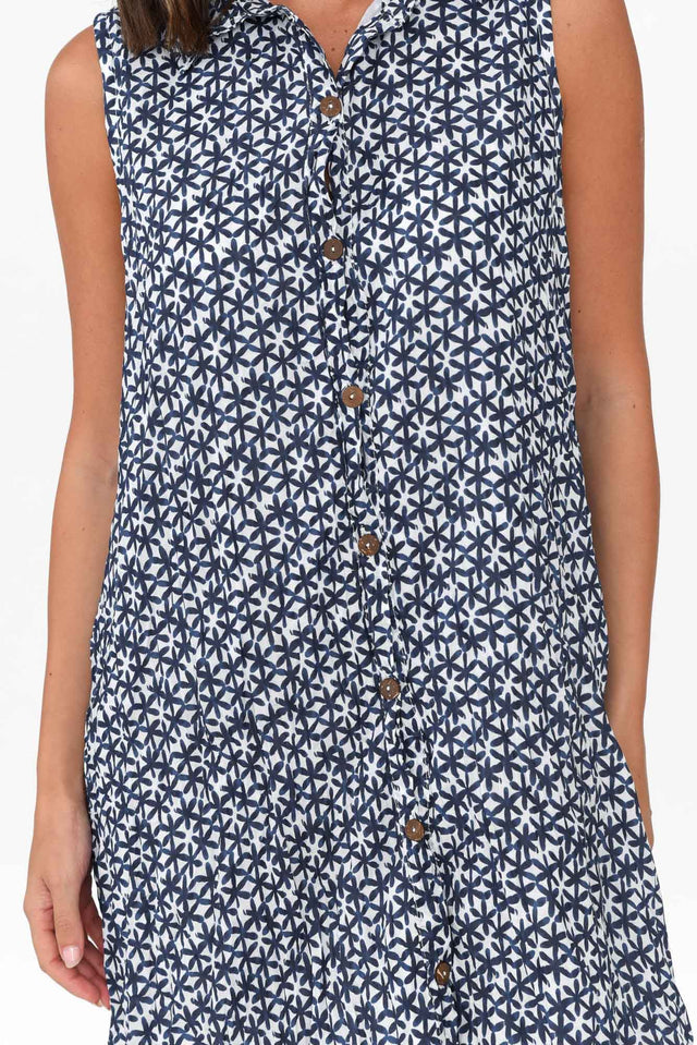 Luca Navy Flower Cotton Frill Hem Dress