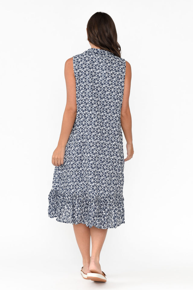 Luca Navy Flower Cotton Frill Hem Dress