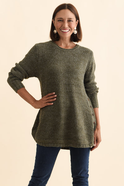 Lucas Khaki Knit Button Jumper