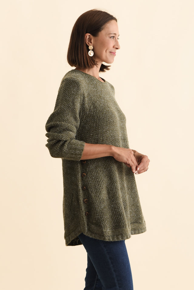 Lucas Khaki Knit Button Jumper,Brunette model,alt text|model:Cara image 6