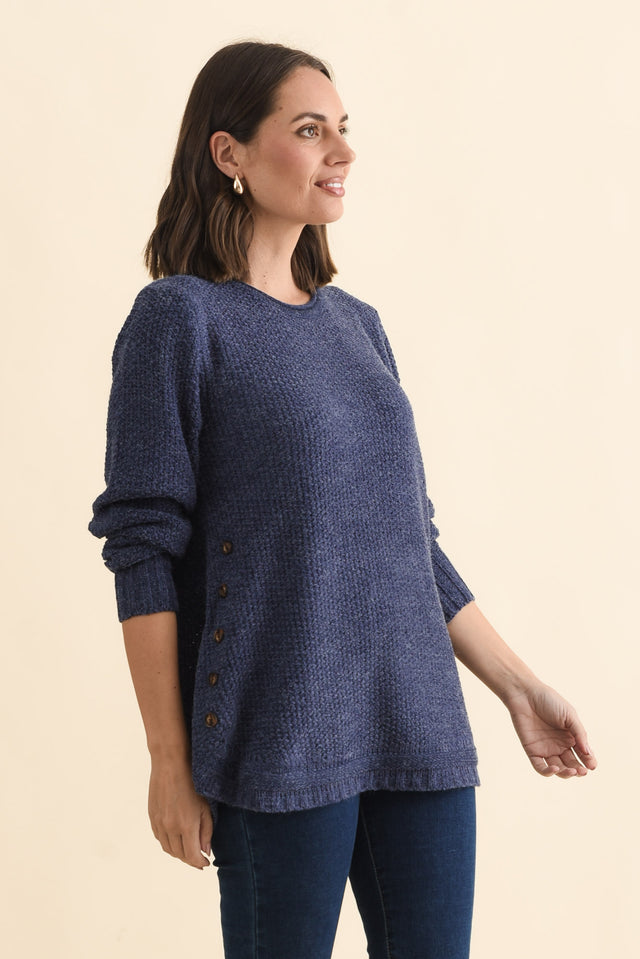 Lucas Navy Knit Button Jumper,Brunette model,alt text|model:MJ image 4