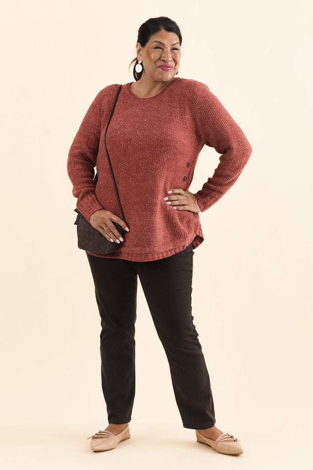 Lucas Rust Knit Button Jumper,Brunette model,alt text|model:Pilita image 9