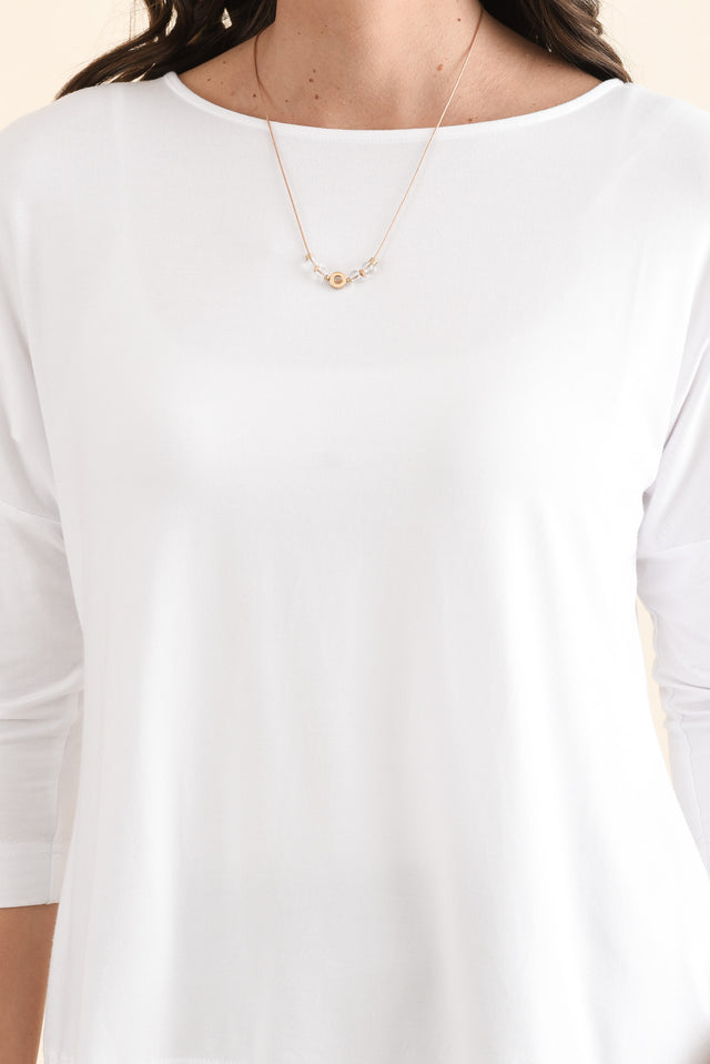 Lucinda White Bamboo Boatneck Top,Detail,Brunette model,alt text|model:MJ image 5