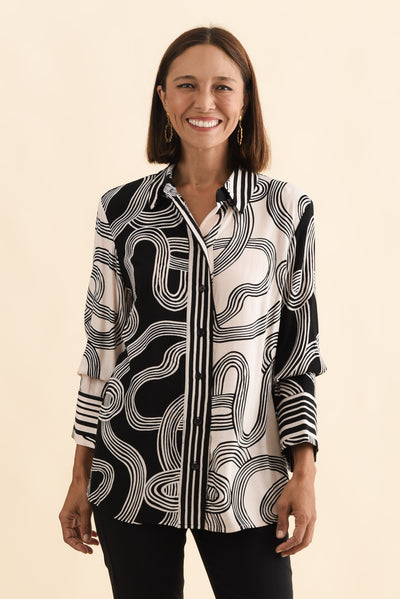 Lucy Black Contrast Collared Shirt