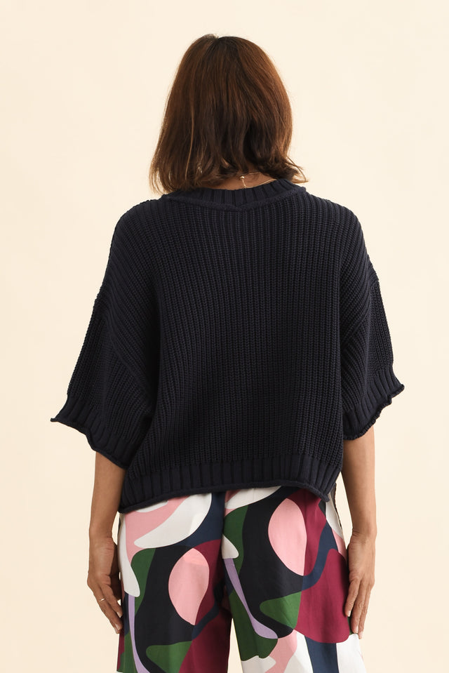 Luela Navy Half Sleeve Knit Jumper,Back,Brunette model,alt text|model:Cara image 5