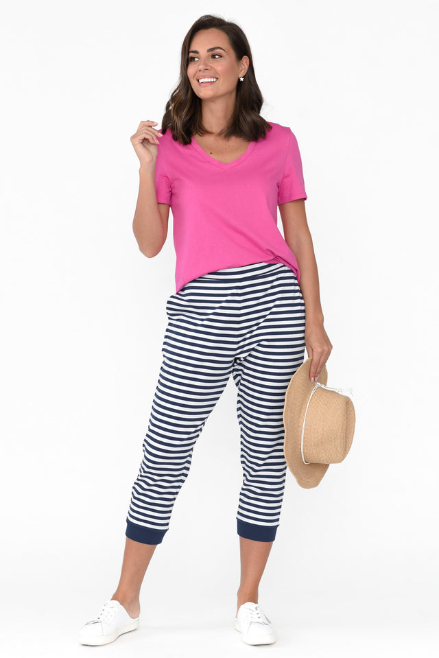 Tasha Navy Stripe Cotton Blend Jogger Pants