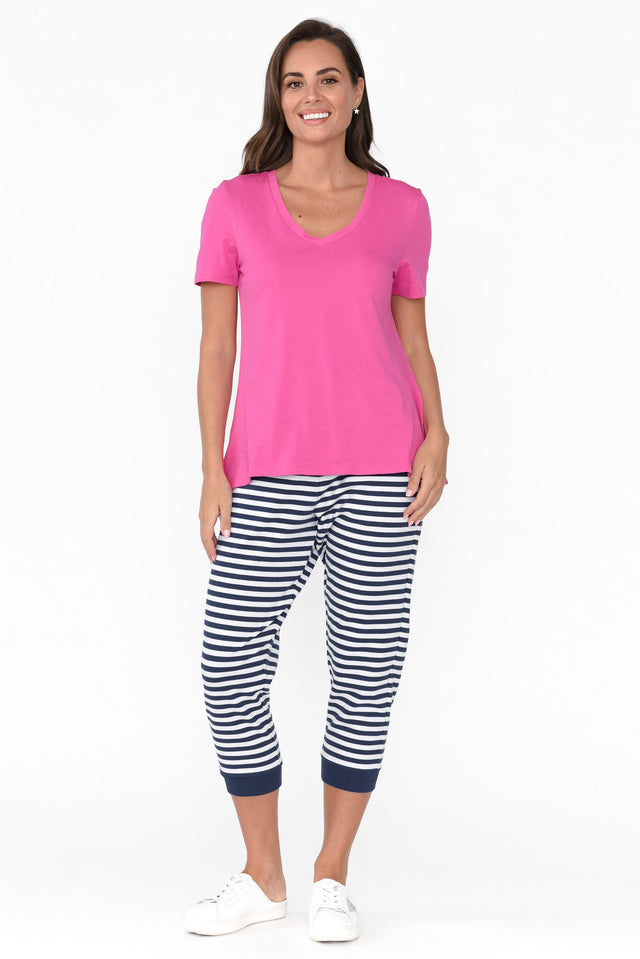 Tasha Navy Stripe Cotton Blend Jogger Pants