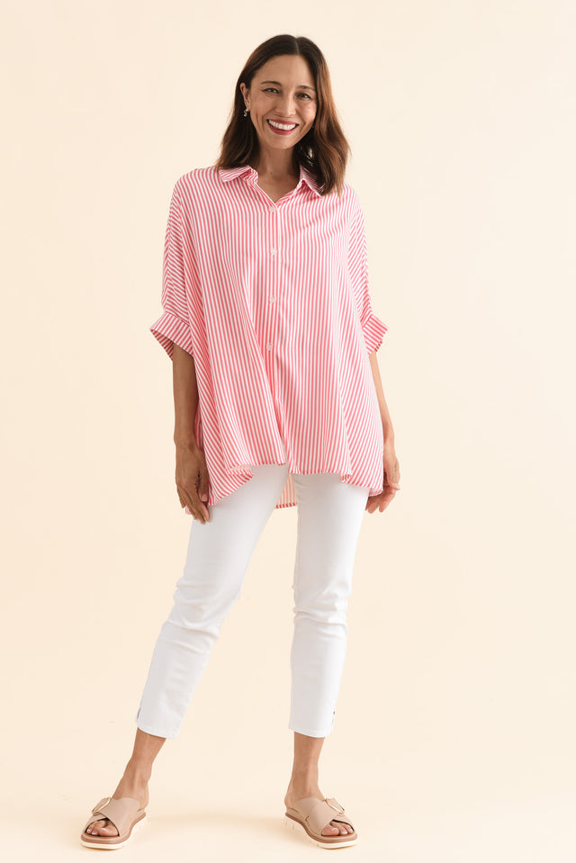 Luna Melon Stripe Button Shirt,Full Body,Brunette model,alt text|model:Cara image 6