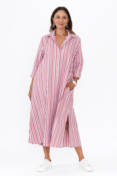 Lunella Red Stripe Cotton Blend Dress