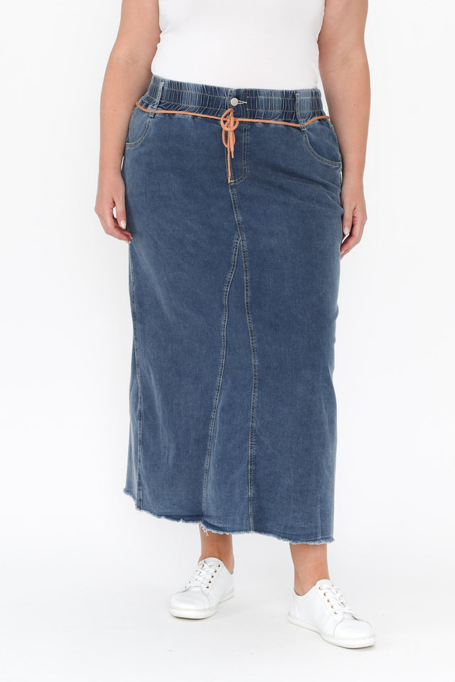 Lusia Dark Blue Denim Tie Skirt,Blonde model,plus-size,curve-bottoms,plus-size-skirts,alt text|model:Caitlin image 10