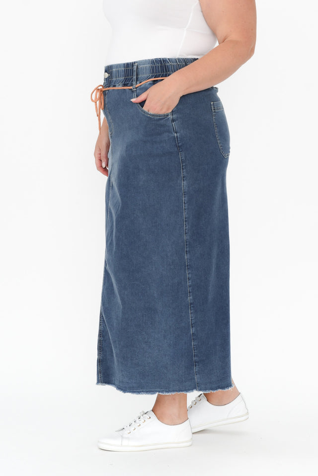 Lusia Dark Blue Denim Tie Skirt,Blonde model,alt text|model:Caitlin image 12