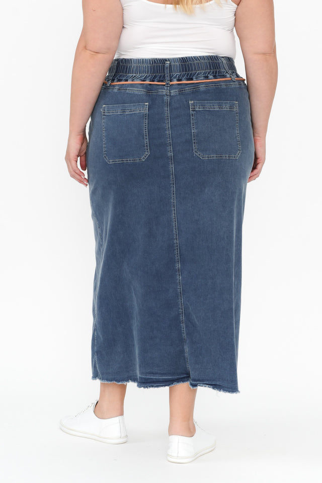 Lusia Dark Blue Denim Tie Skirt,Blonde model,alt text|model:Caitlin image 13