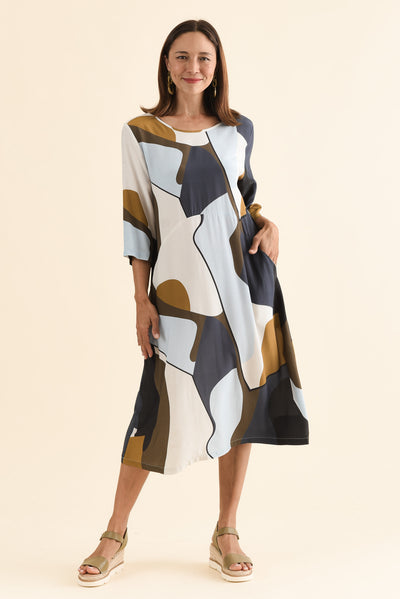 Lydia Navy Abstract Crescent Pocket Dress