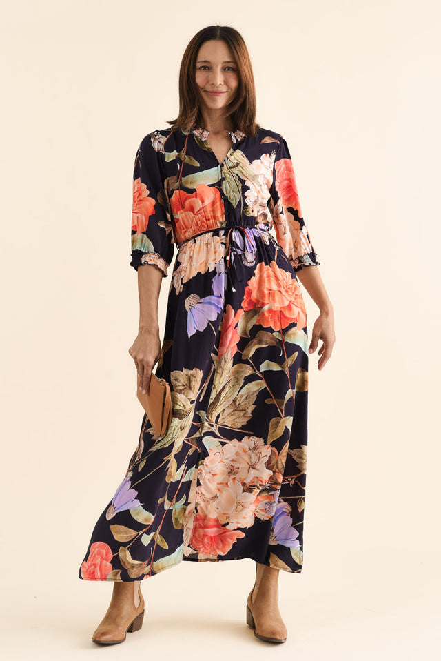 Lyria Navy Floral Tie Dress,brunette model,Full Outfit,alt text|model:Cara image 2