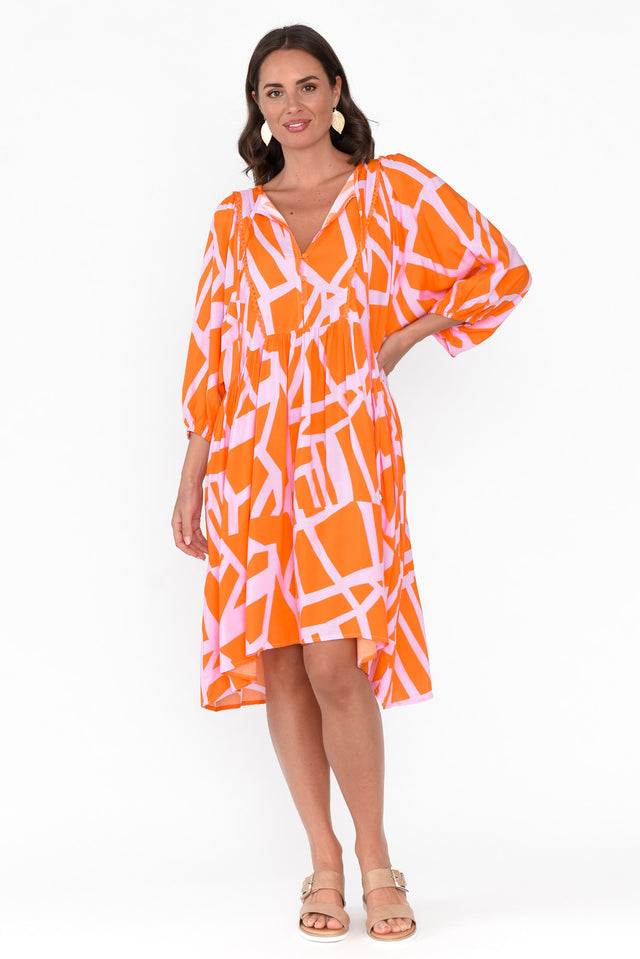 Lyric Orange Geo Pocket Dress