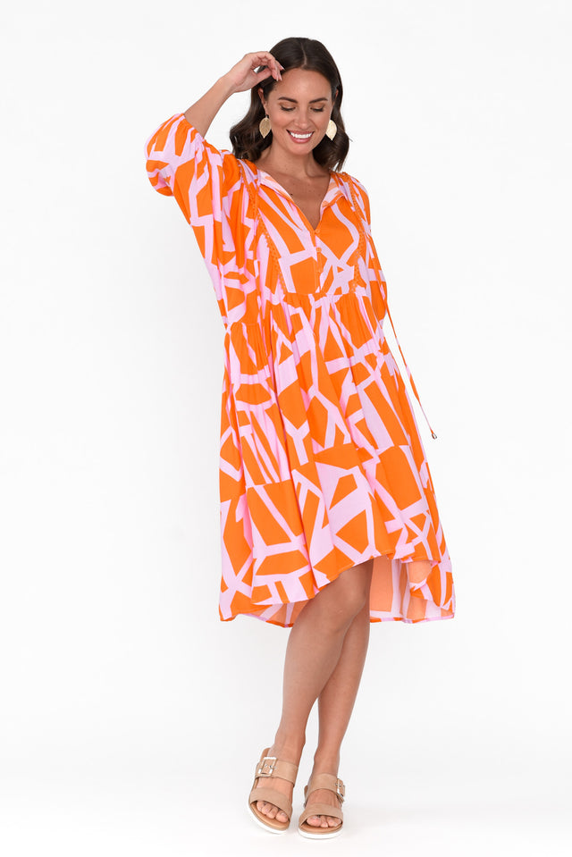 Lyric Orange Geo Pocket Dress