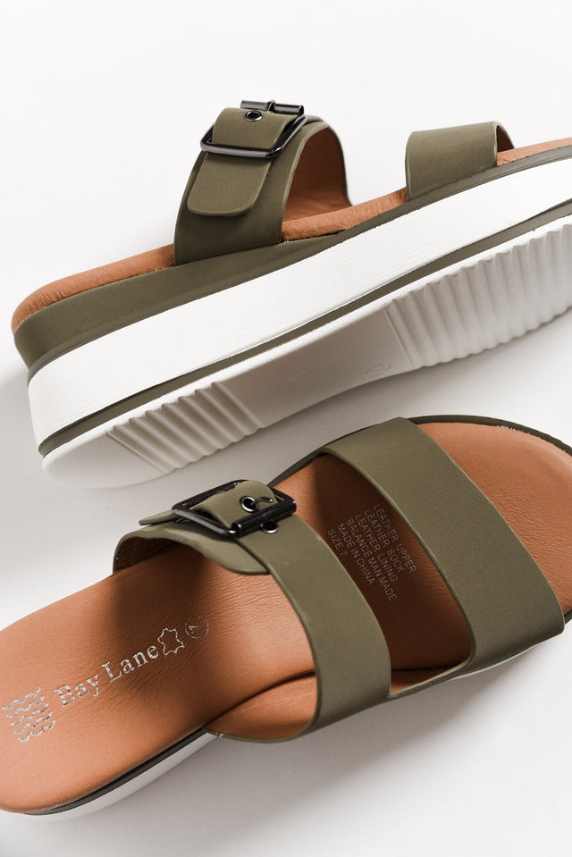 Lyst Olive Leather Buckle Platform Slide image 3