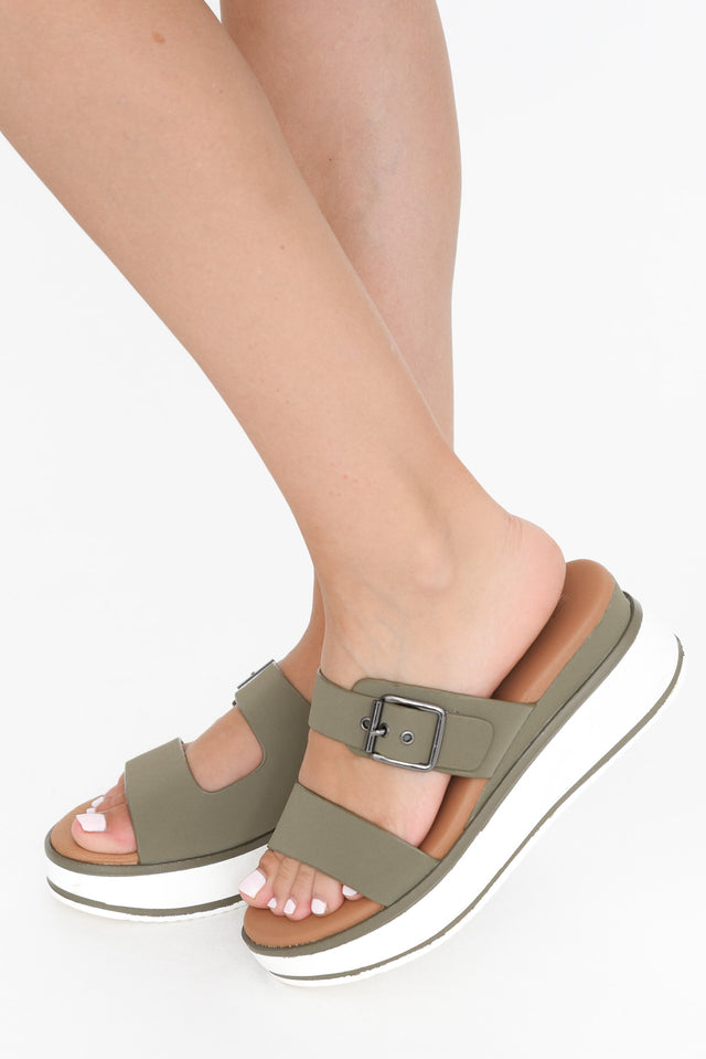 Lyst Olive Leather Buckle Platform Slide image 5