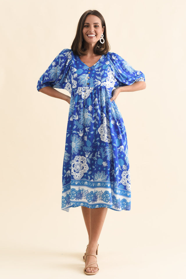 Kacey Blue Floral Button Dress,Brunette model,alt text|model:MJ image 8