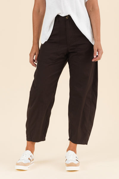 Mabel Chocolate Cotton Barrel Pants