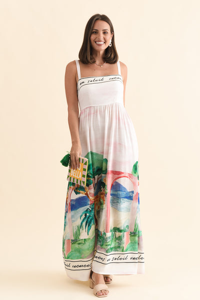 Maci White Tropical Linen Blend Dress