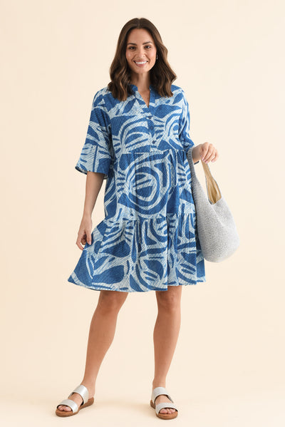 Mackie Cobalt Abstract Cotton Pocket Dress