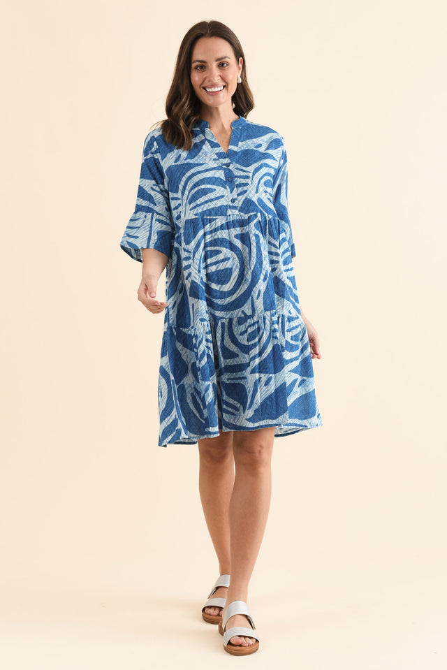 Mackie Cobalt Abstract Cotton Pocket Dress,Full Body,Brunette model,alt text|model:MJ image 2