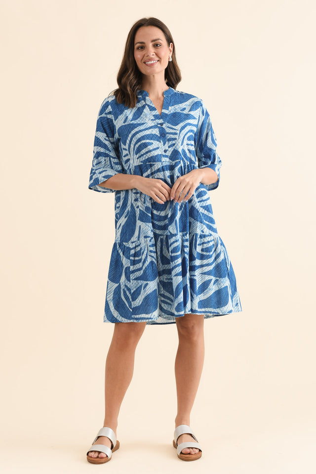 Mackie Cobalt Abstract Cotton Pocket Dress,Full Body,Brunette model,alt text|model:MJ image 6