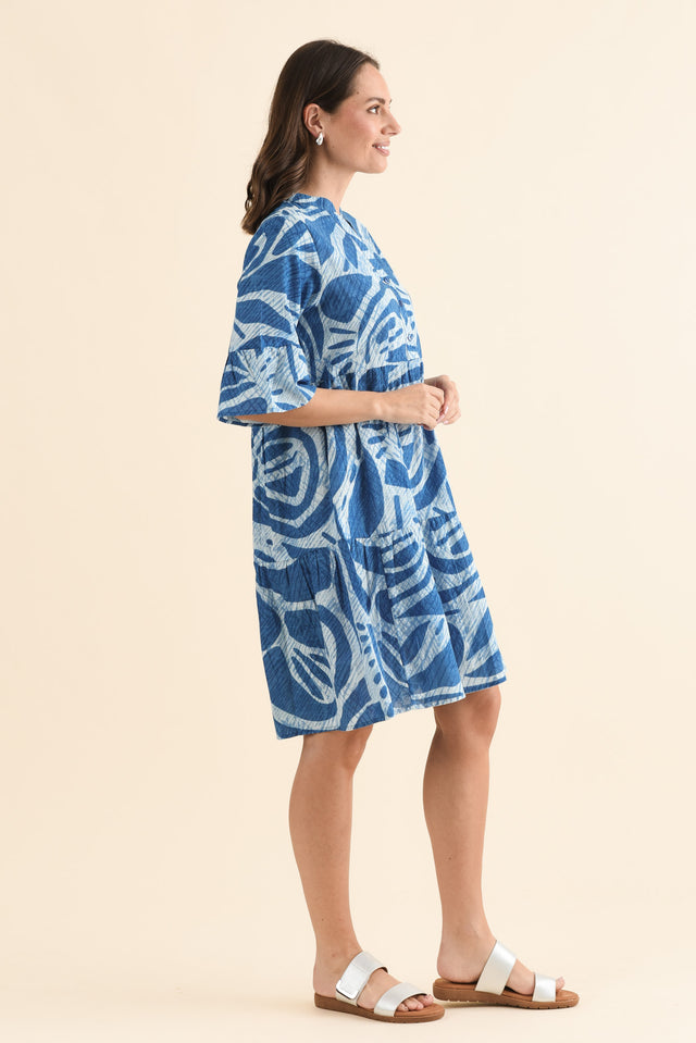 Mackie Cobalt Abstract Cotton Pocket Dress,Side,Brunette model,alt text|model:MJ image 3