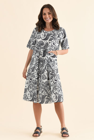 Mackie Navy Fern Cotton Pocket Dress
