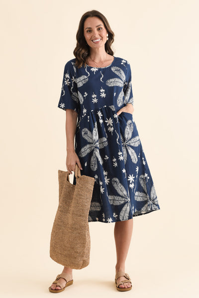 Mackie Navy Flower Cotton Pocket Dress
