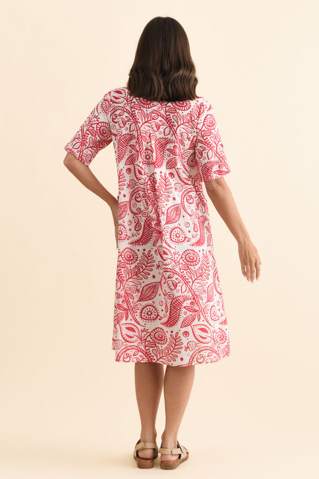 Mackie Red Abstract Cotton Pocket Dress,Brunette model,alt text|model:MJ image 5