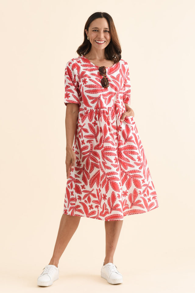 Mackie Red Garden Cotton Pocket Dress,Front,Brunette model,alt text|model:Cara image 1