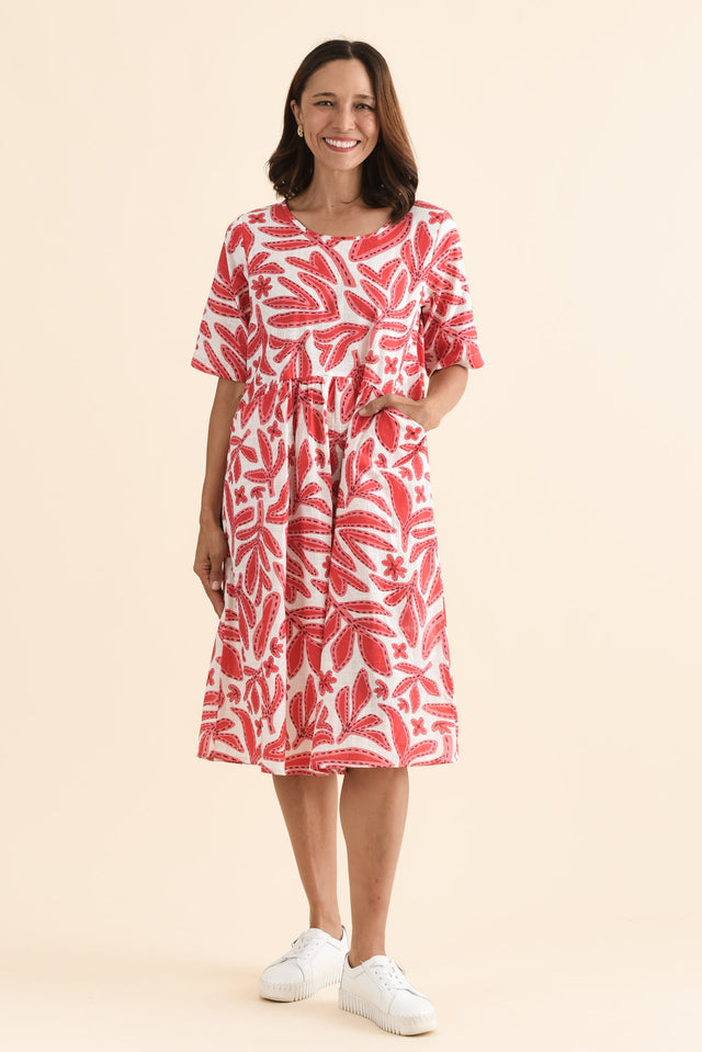 Mackie Red Garden Cotton Pocket Dress,Full Body,Brunette model,alt text|model:Cara image 2